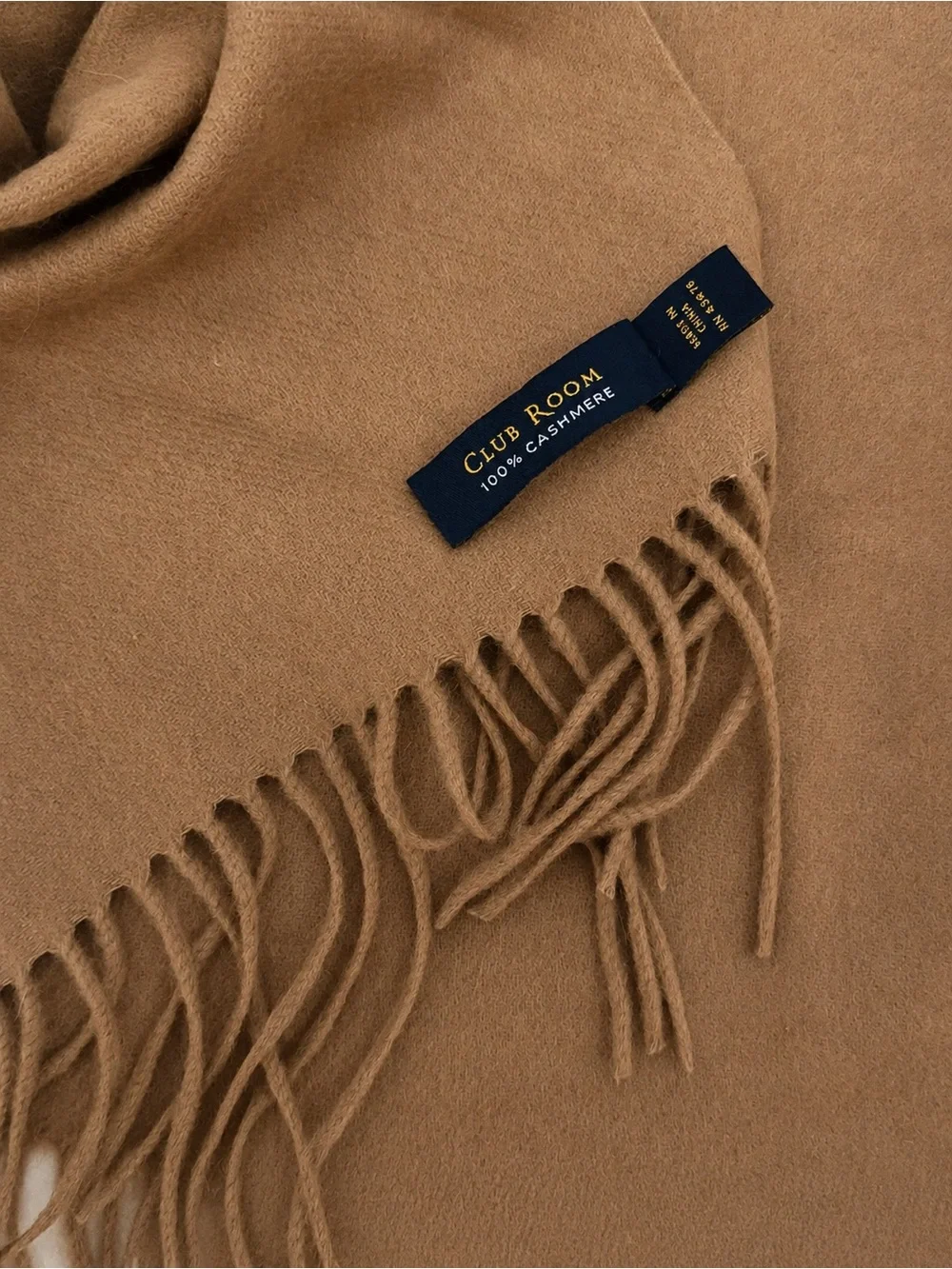 Club Room 100% Cashmere Camel Fringe Scarf Soft Luxury Winter Wrap
